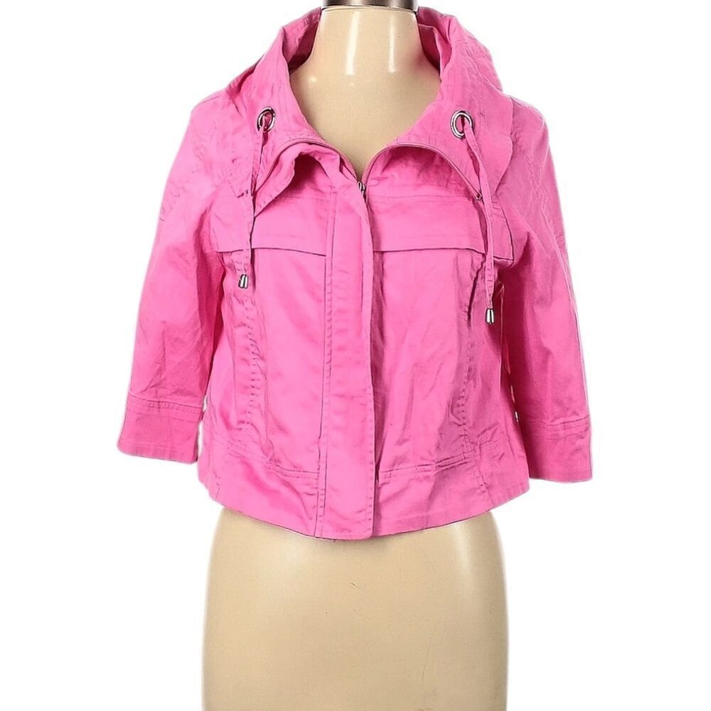 Sandro Paris Pink Cropped Jacket Drawstring Collar Zip Front Cotton Size M